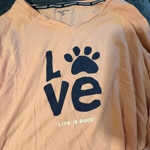 Women’s Pink Life Is Good Paw Print Shirt Xl dog lover